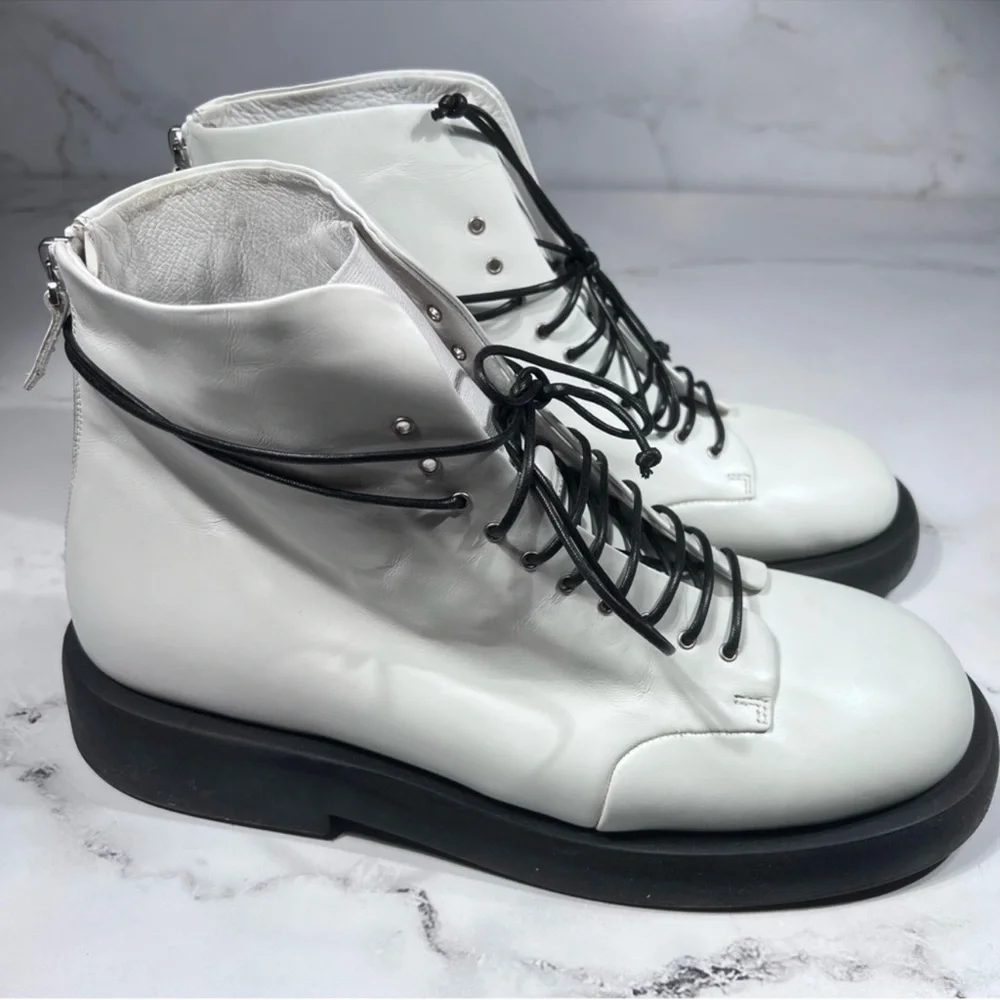Marsell Gommello MMG470 Matte Big Sole Lace Up White Leather Boots